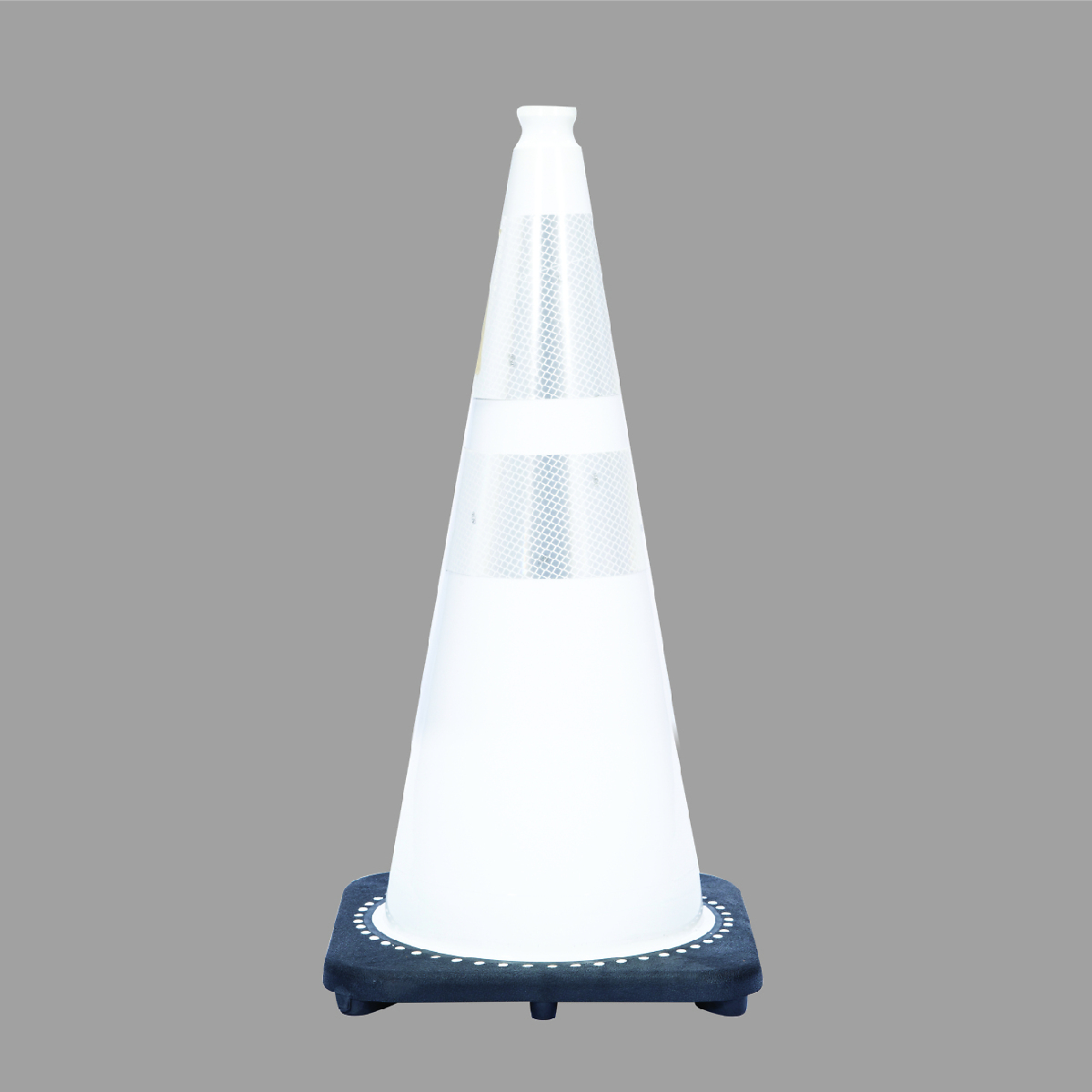 JBC REVOLUTION SERIES 28" Wide Body 7 Lb. White Traffic Cone With Black Base, Includes 6" upper and 4" Lower Reflective Collar, Model # RS70032C-WHITE+6